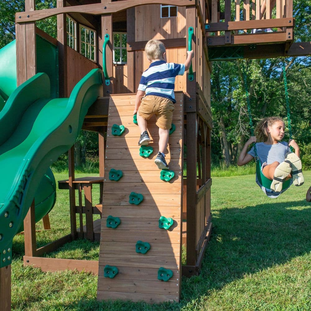 Cedar Two-Tone Wooden Swing Set with Tube Slide