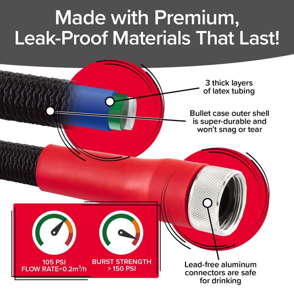 Silver Bullet 25 ft Expandable Black Hybrid Garden Hose with Turbo Shot Nozzle