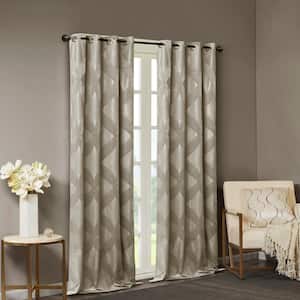 Abel Taupe Ogee Knitted Jacquard 50 in. W x 84 in. L Blackout Grommet Top Curtain
