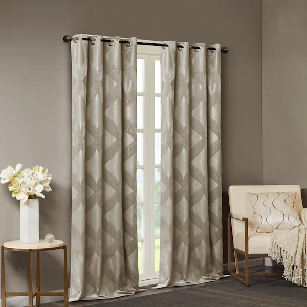 Sun Smart Abel Taupe Ogee Knitted Jacquard 50 in. W x 84 in. L Blackout Grommet Top Curtain