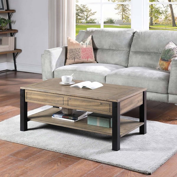 Large Rectangle Wood Coffee Table, Coffee Table With Glass Top And Wood Bottom