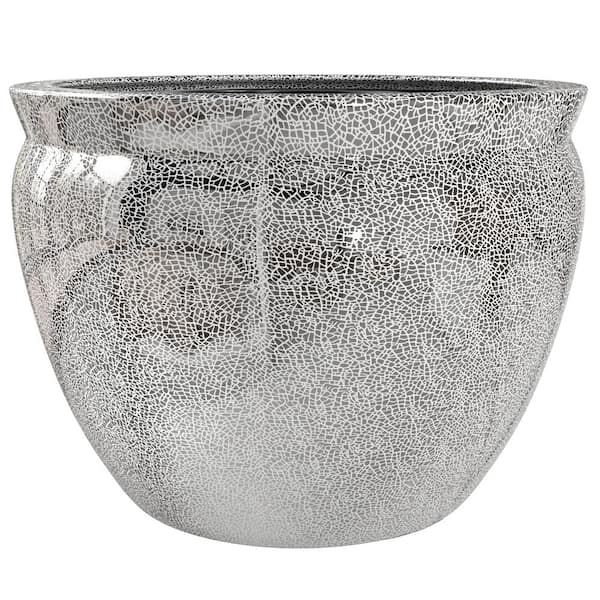 Oriental Furniture 12 in. Silver Crackle Fishbowl
