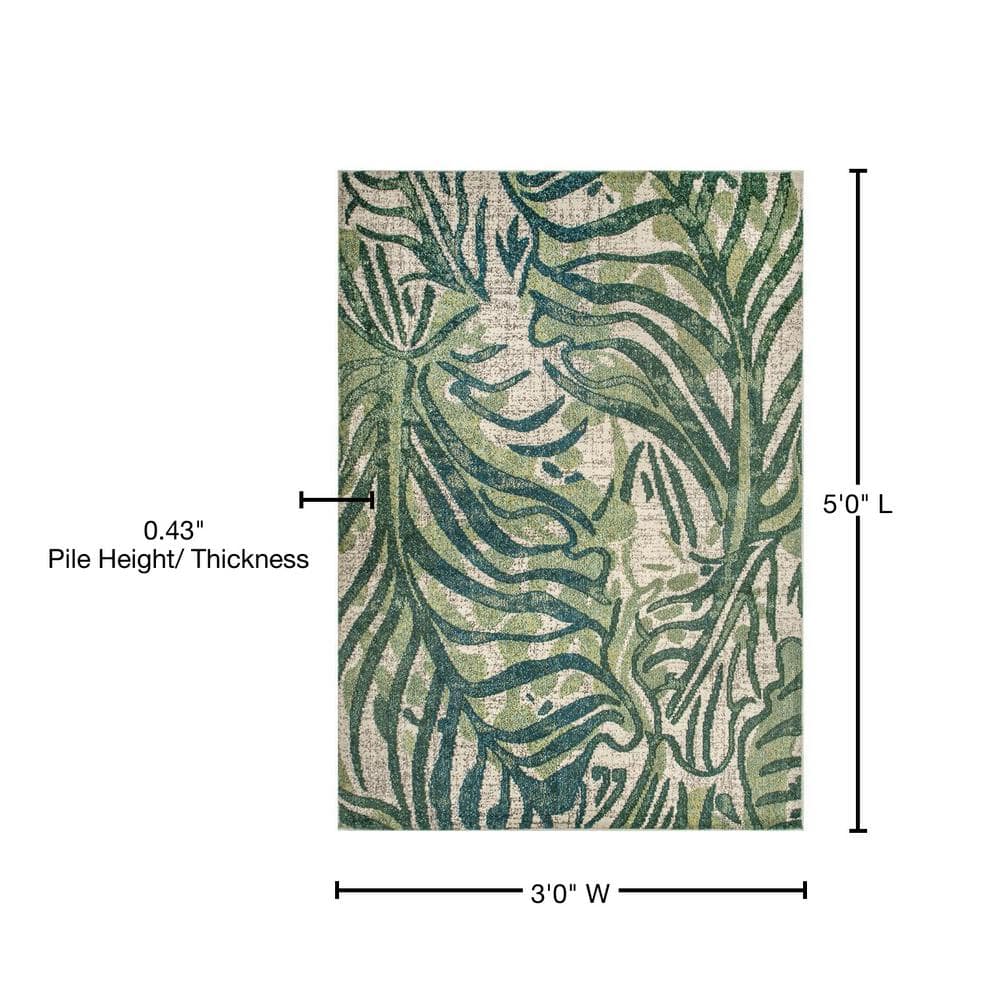 Green Floral Synthetic Easy Care Area Rug, 3' x 5'