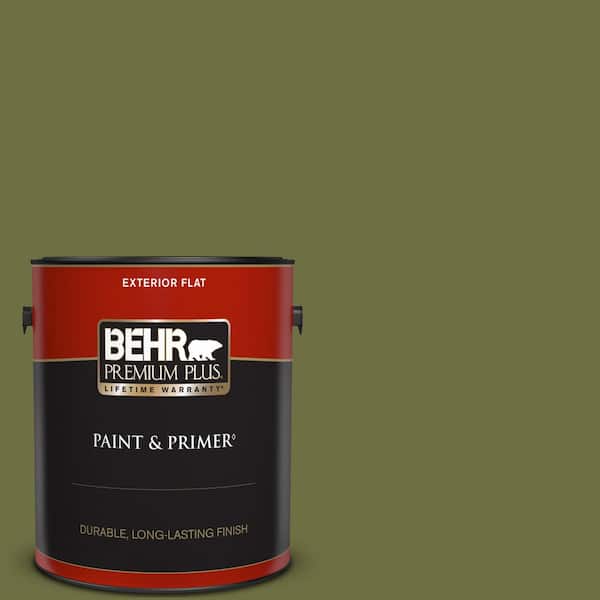 BEHR PREMIUM PLUS 1 gal. #M340-7 Classic Avocado Flat Exterior Paint & Primer