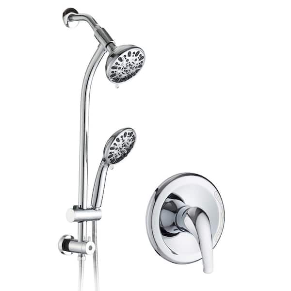FORCLOVER 5-Spray Patterns with 1.8 GPM 5 in. Wall Mount High Pressure Round Dual Shower Heads in Chrome (Valve Included)