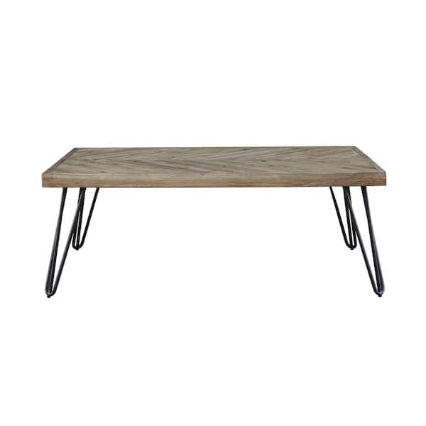 Benjara 28 in. Gray and Black Rectangle Wood Coffee Table with Hairpin Legs