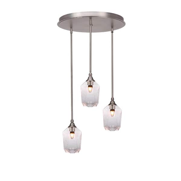 Unbranded Villa 3 Light Brushed Nickel, Cluster Pendant Light with 6.25 in. Clear Bubble Glass Shades, No Bulbs Included