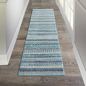 Passion Navy Blue 2 ft. x 8 ft. Geometric Contemporary Kitchen Runner Area Rug