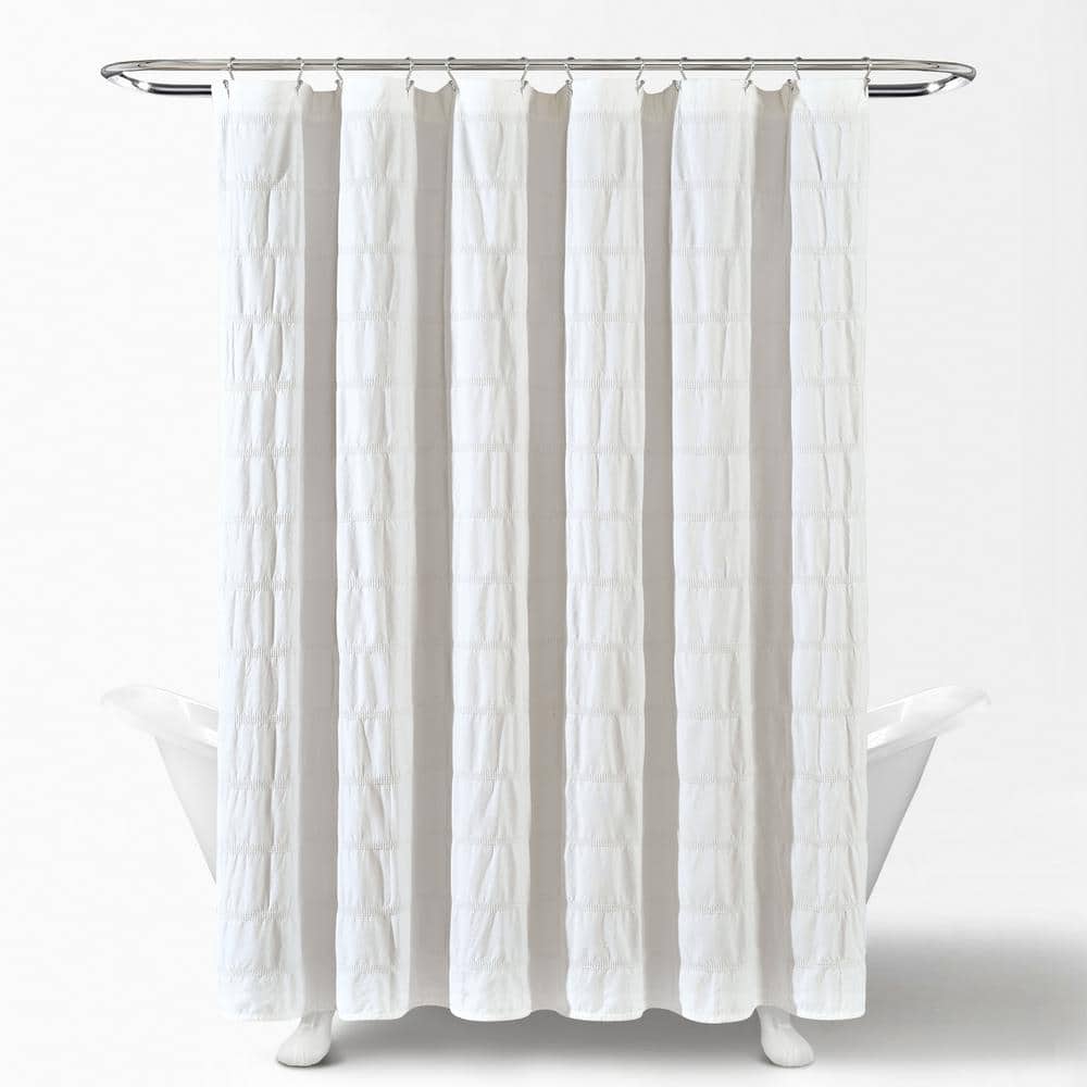 White Waffle Stripe Cotton Shower Curtain 72" x 72"