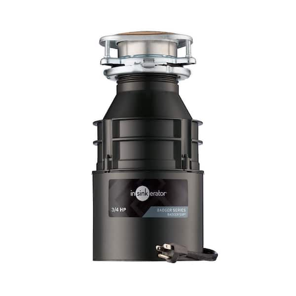 Badger 5XP W/C, 3/4 HP Continuous Feed Kitchen Garbage Disposal with Power Cord and Putty-Free Sink Seal, Badger Series