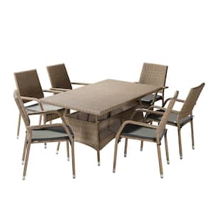 Orchomenos Theme Black 7-Piece Wood Base 19.5 in. Outdoor Dining Set