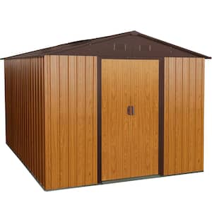 8 ft. W x 10 ft. D Metal Storage Shed Outdoor Tool Room with Foundation Frame and Hooks, Coffee (70.3 sq. ft.)