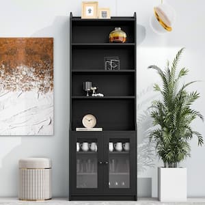 78.3 in. Black Tall Cabinet Bookshelf Storage Cabinet with Versatile Graceful Curves Sideboard, Adjustable Shelves