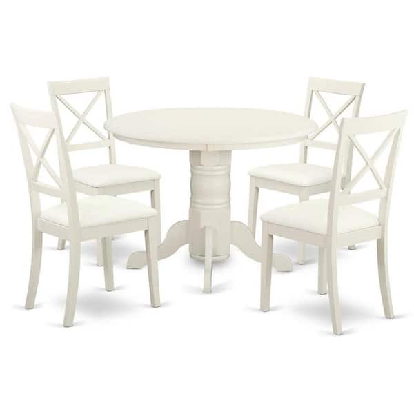East West Furniture 5-Piece Round Buttermilk and Cherry Finish Solid Wood Top Dining Table with 4 Chairs with Lattice Back