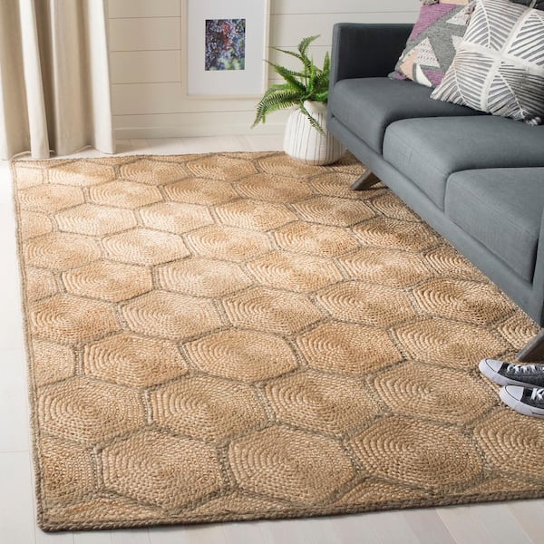Natural Fiber Beige/Gray 8 ft. x 8 ft. Geometric Woven Square Area Rug