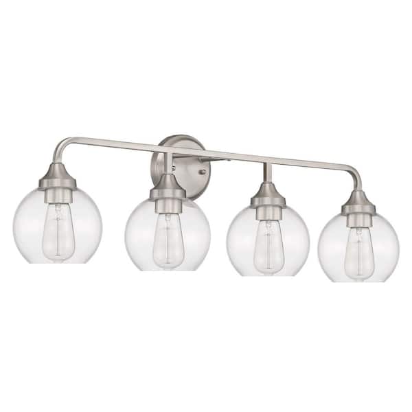 CRAFTMADE Glenda 32.25 in. 4 Light Brushed Polished Nickel Finish Vanity Light with Clear Glass Shade