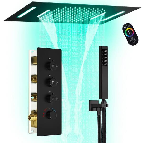 CRANACH Thermostatic Valve 7Spray 23x15 in. LED Dual Ceiling Mount