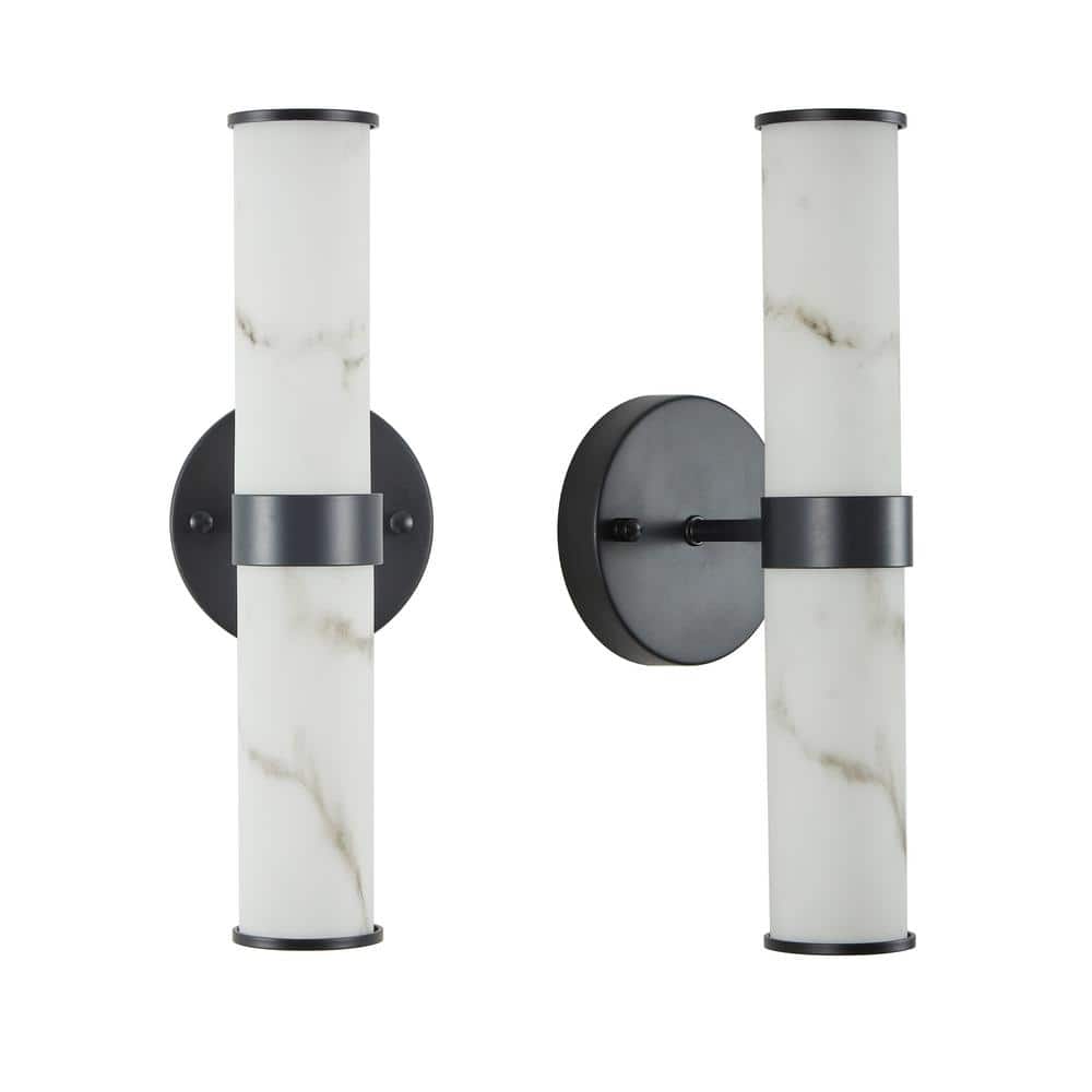 2-Light LED Wall Sconce with Simulated Marble Texture and Black Iron Fixture Set of 2 price history on PriceWatchPro