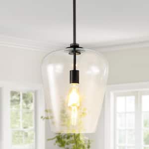 Hayes 11.25 in. 1-Light Oil Rubbed Bronze/Clear Industrial Farmhouse Iron/Glass LED Pendant