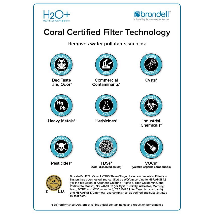 H2O+ Coral Three-Stage Undercounter Water Filtration System with Chrome Faucet