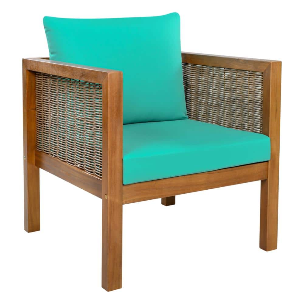 2-Piece Acacia Wood Outdoor Lounge Chair with Green Cushions price history on PriceWatchPro