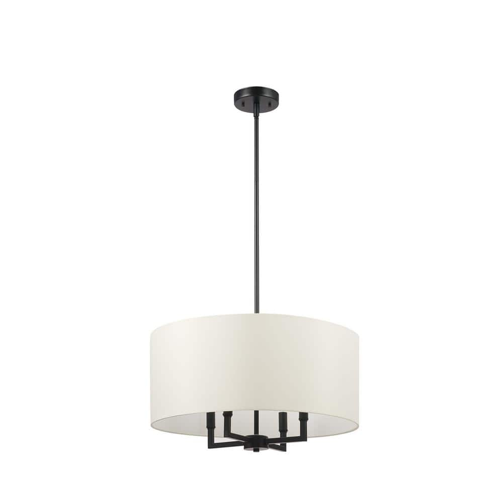 Globe Electric 4-Light Matte Black Chandelier with Beige Fabric Shade ...