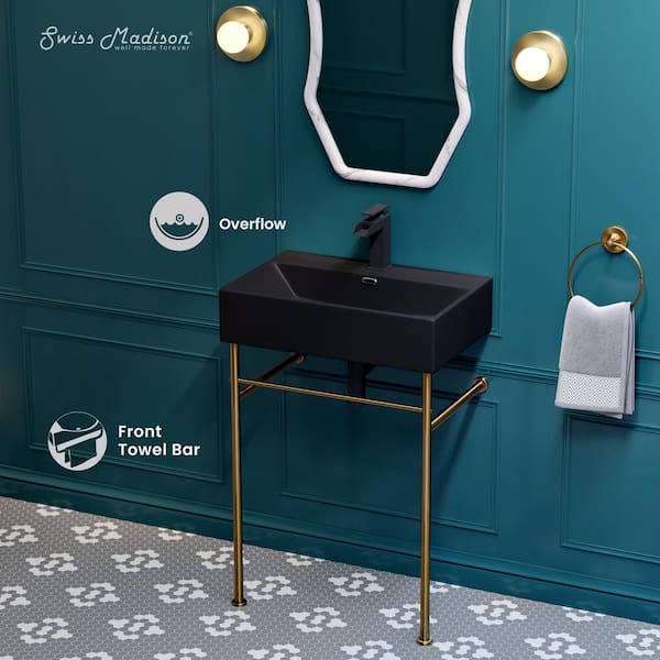 Claire 24 in. Ceramic Console Sink Basin in Matte Black with Brushed Gold Legs
