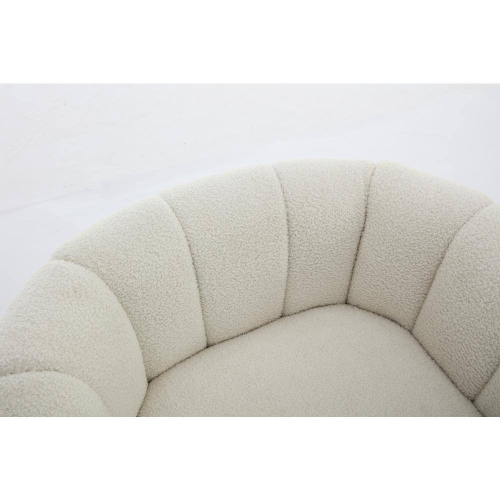 White Velvet Swivel Barrel Accent Chair with Wood Frame
