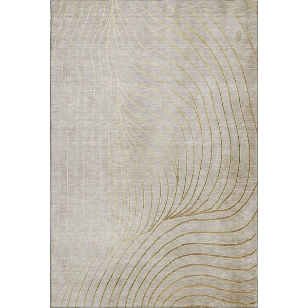 Mayfield Premium Machine Washable Abstract AMF2107 Beige 9 ft. x 12 ft. Area Rug
