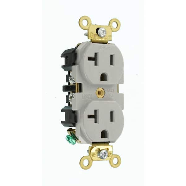 Leviton 20 Amp 125 V Industrial Grade Self Grounding Duplex Outlet/Receptacle, Gray (1-Pack) 5362-GY