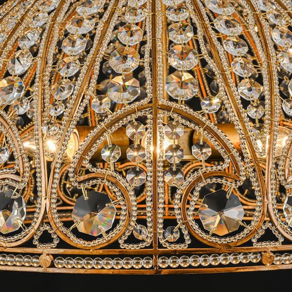 23.62 in. 6-Light Vintage Gold Large Dome Pendant Luxury Crystal Chandelier