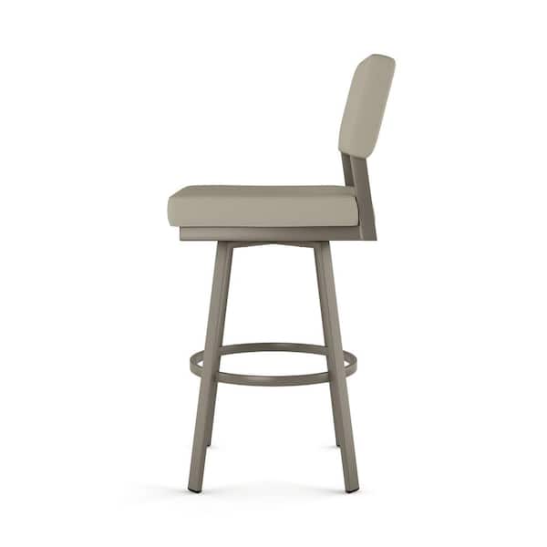 Avery 26 in. Greige Faux Leather / Grey Metal High Back Swivel Counter Stool