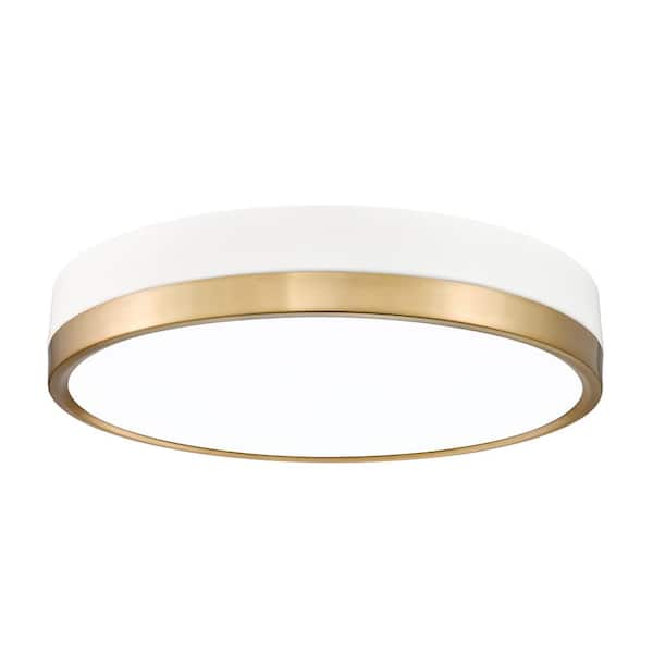 Unbranded Algar 16 in. Matte White Plus Modern Gold Integrated LED Flush Mount with Frosted Acrylic Shade (1-Pack)
