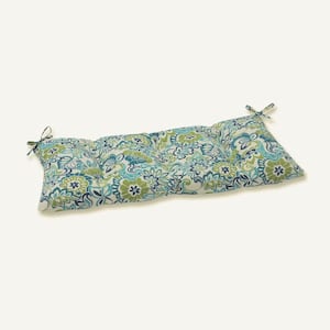 Floral Rectangular Outdoor Bench Cushion in Blue