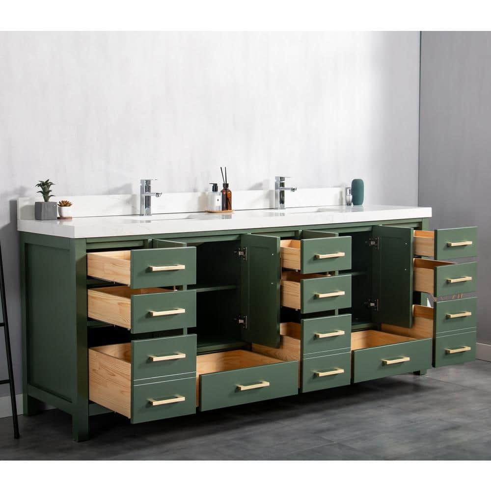 Malibu 84" Lafayette Green Double Sink Vanity with Carrara Quartz Top