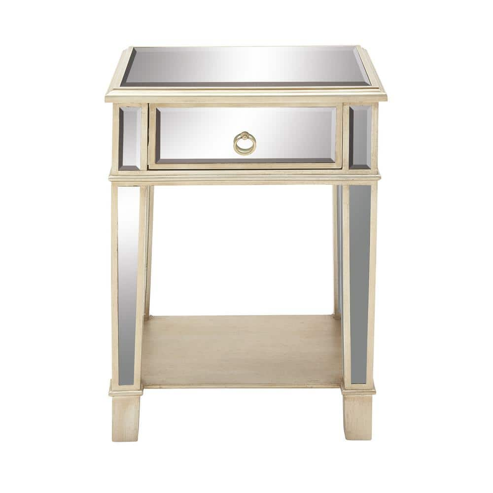 DecMode 18  x 27  Beige Wood Mirrored 1 Shelf Accent Table  1-Piece