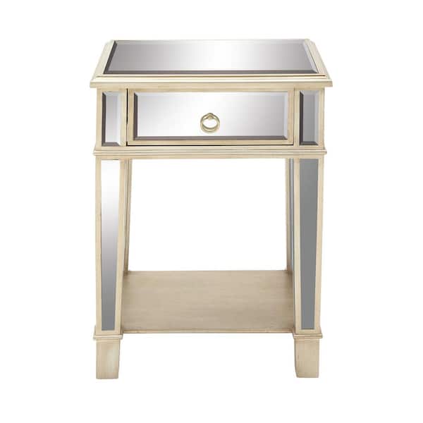 Litton Lane 14 in. Beige Mirrored 1 Shelf Large Square Mirrored End Accent Table
