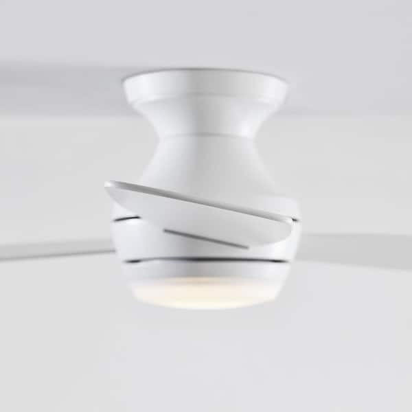 Ikon 52 in. Integrated LED Indoor Matte White Hugger Ceiling Fan with White Blades Light Kit and Remote Control