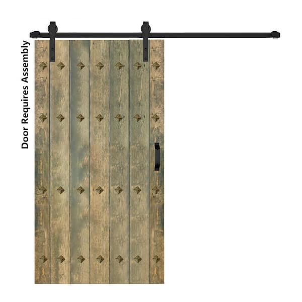 ISLIFE Mid-Century New Style 42 in. x 84 in. Aged Barrel Finished Solid Wood Sliding Barn Door with Hardware Kit