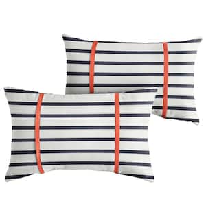 Sunbrella Blue White Stripe with Melon Rectangular Outdoor Knife Edge Lumbar Pillows (2-Pack)