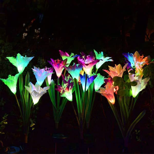 Details about   Solar 4 LED Color Changing Light Lily Flower Garden Stake Path Yard Lamp Z5O3 