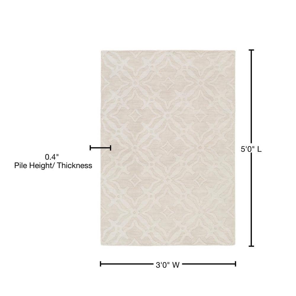 Ivory Medallion Tufted Wool Rectangular Rug 3'x5'