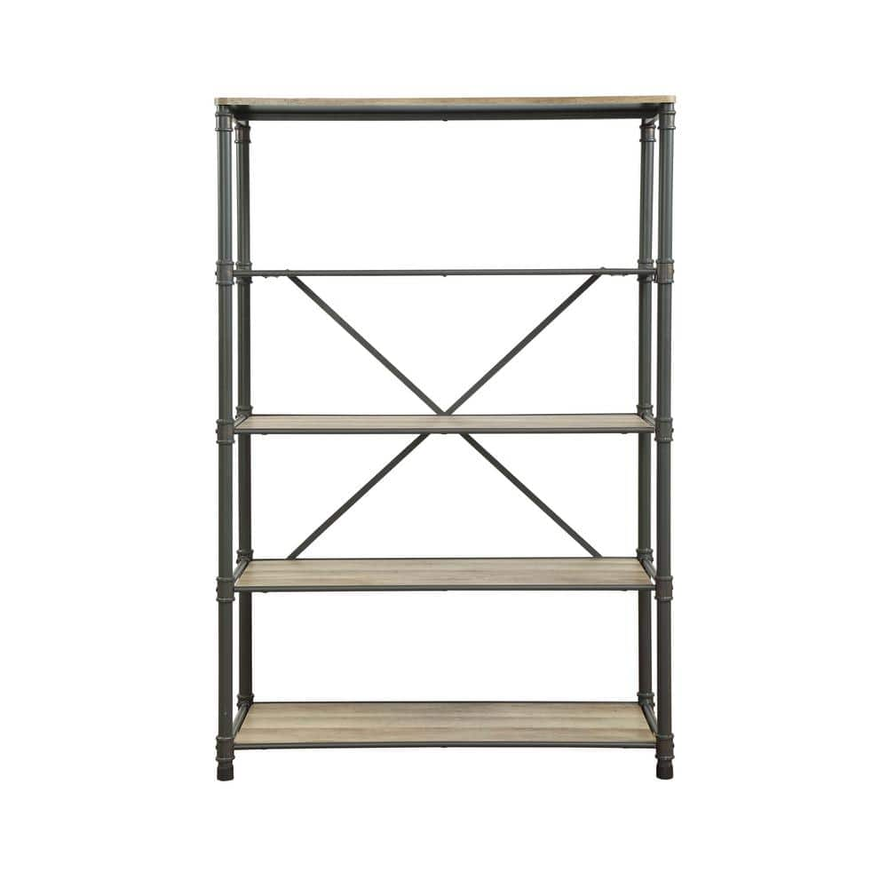 Acme Furniture 71 in. Sandy Gray/Oak Metal 4-shelf Etagere Bookcase ...