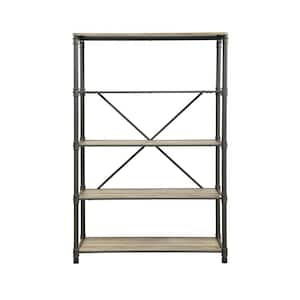 71 in. Sandy Gray/Oak Metal 4-shelf Etagere Bookcase with Open Back