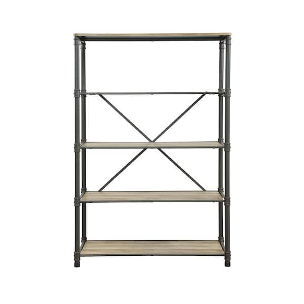 Acme Furniture 71 in. Sandy Gray/Oak Metal 4-shelf Etagere Bookcase with Open Back