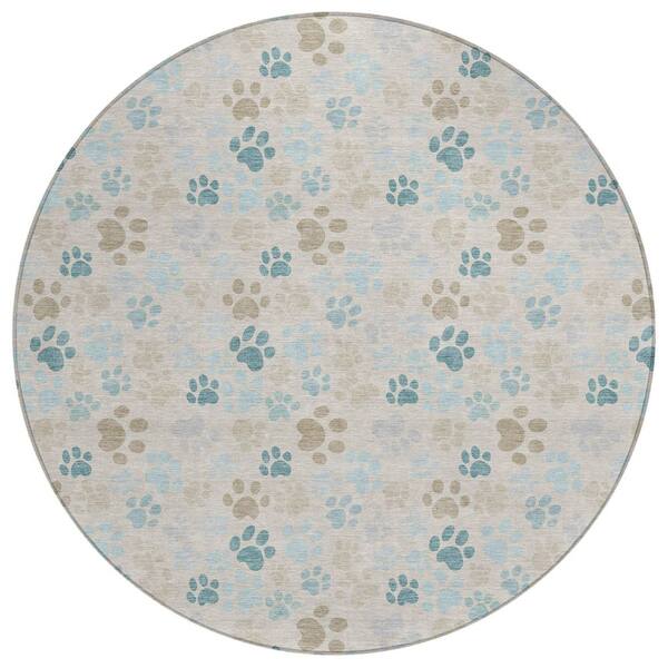 Chantille Machine Washable Indoor/Outdoor Abstract ACN3061 Linen 8 ft. x 8 ft. Round Rug