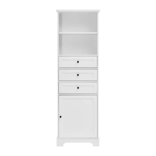 Unbranded 22.00 in. W x 10.00 in. D x 68.30 in. H White Tall Storage Linen Cabinet with 3 Drawers and Adjustable Shelves