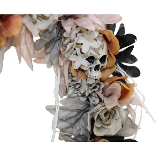 Haunted Hill Farm 22 in. Halloween Wreath with Skulls HHWRTHSKL-7 - The Home  Depot