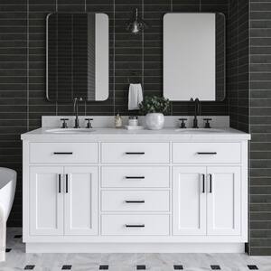 Hepburn 66 in. Double Sink Freestanding Bathroom Vanity in White with Carrara White Quartz Top