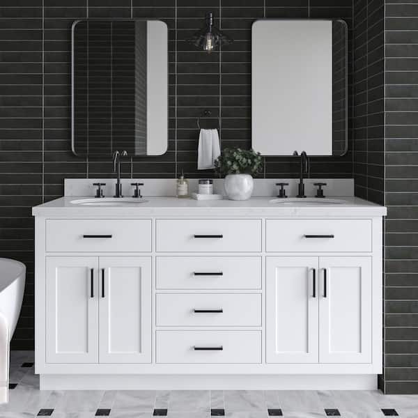 Hepburn 66 in. W x 22 in. D x 36 in. H Double Sink Freestanding Bath Vanity in White with Carrara Quartz Top